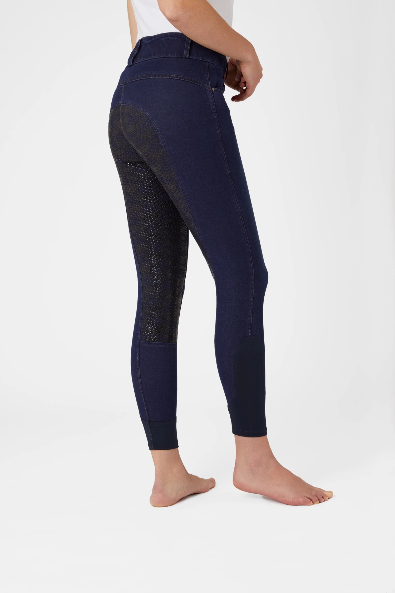 Horze Damen Jeansreithose Mit Leder- Und Silikonvollbesatz 2 Horze Damen Jeansreithose Mit Leder- Und Silikonvollbesatz – Bild 2